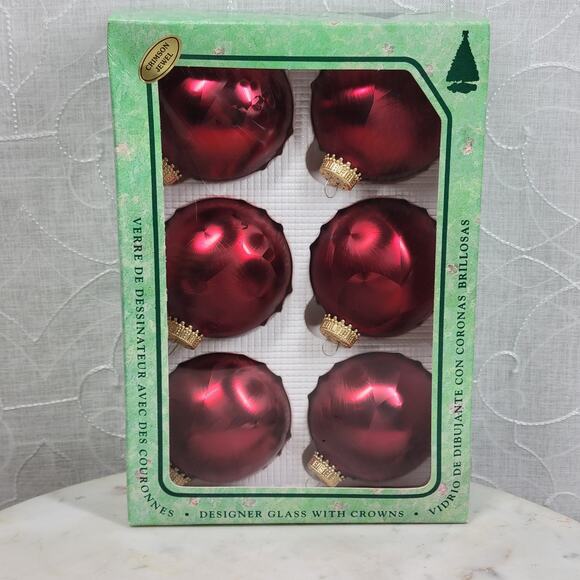Christmas by Krebs Crimson Jewel Glass Ball Ornaments Red Feather Painted 6 - Picture 1 of 16